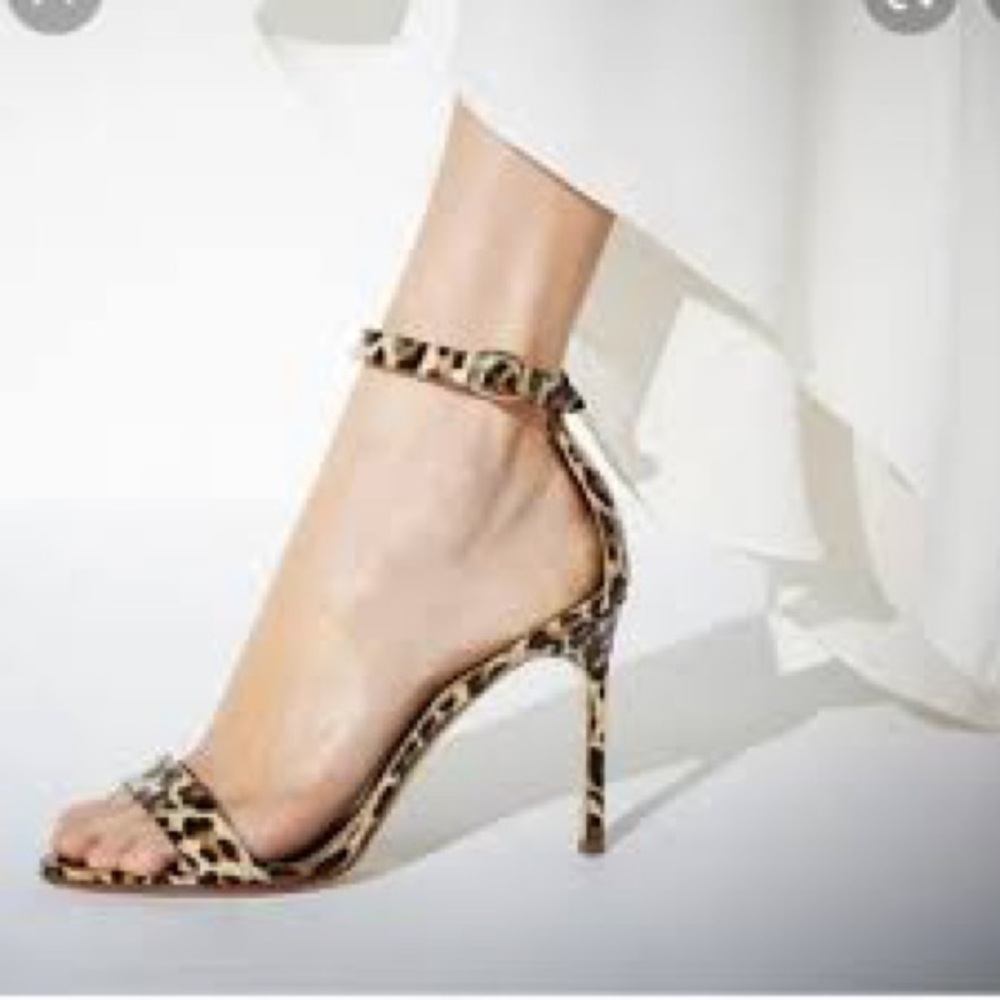 Manolo Blahnik Leopard Print Ankle-Strap Stiletto Sandals